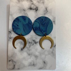 Bohemian clay and brass moon earrings